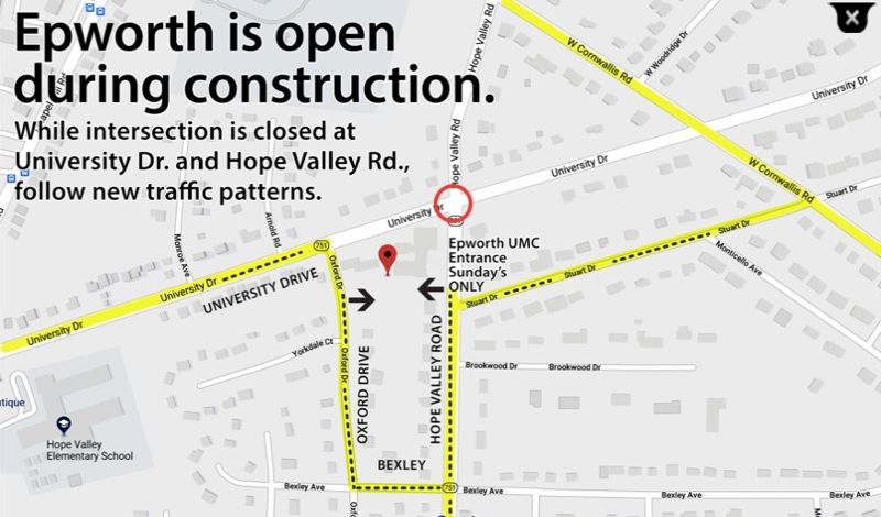 Directions to Epworth UMC Construction